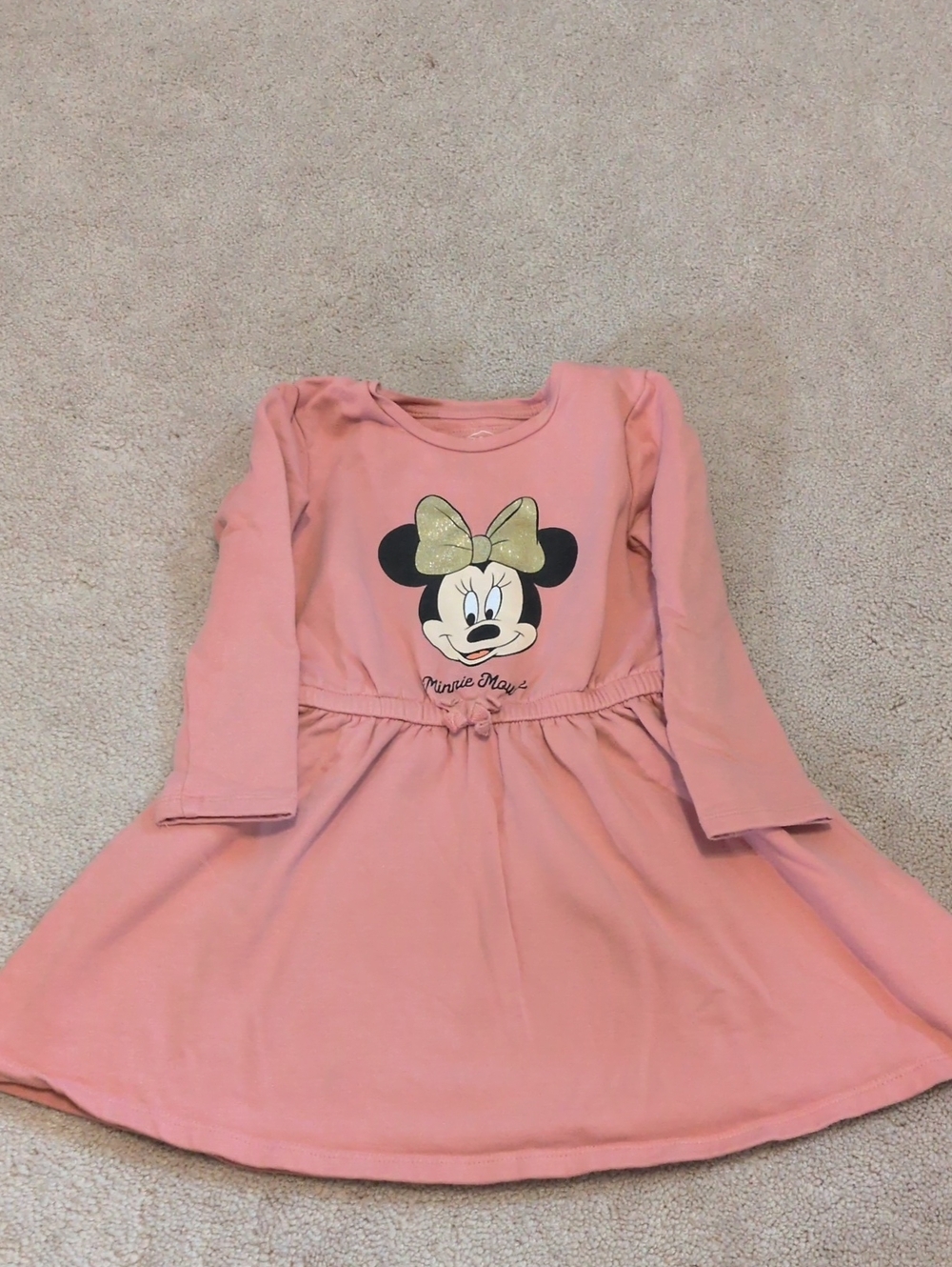 Disney Minnie Mouse Girls Pink Dress with Gold Bow Graphic (Size 104 = 4Y)